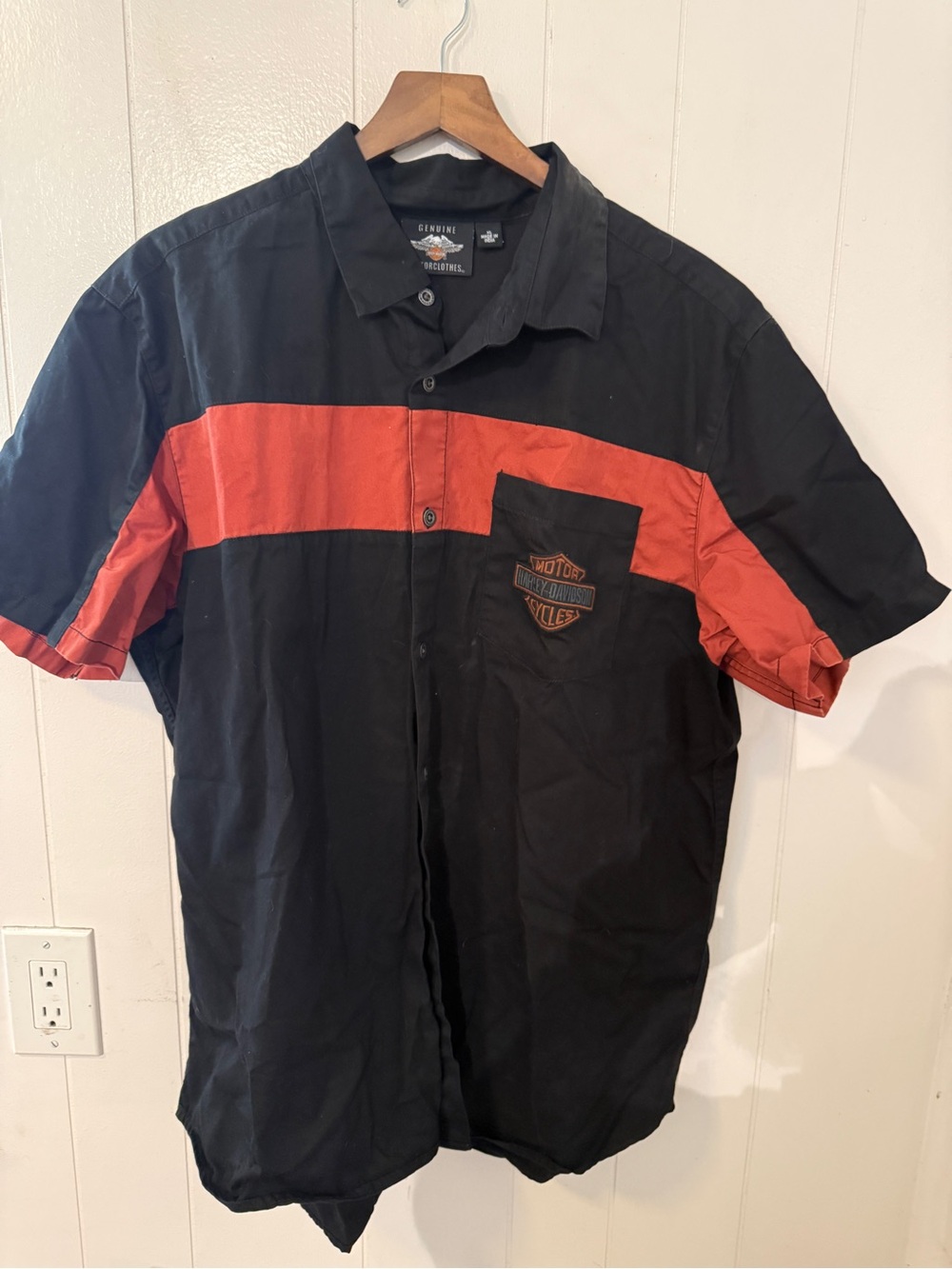 Harley-Davidson Black and Orange Short Sleeve Button-Down Work Shirt